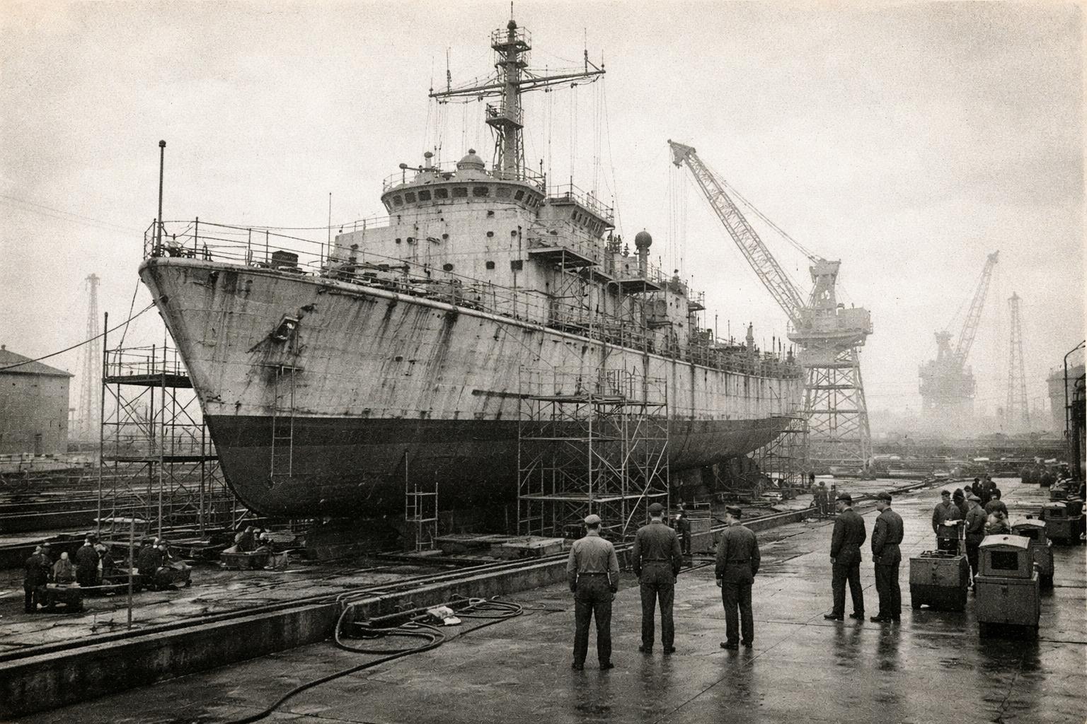 The USS Clown Penis in Gnu Harbor's southern dry dock on Wednesday, ahead of Friday's scheduled departure for the Strait of Hormuz.